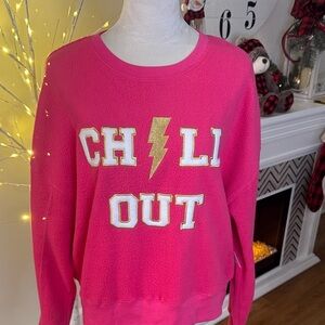 Vibrant Pink 'Chill Out' Sweatshirt with Gold Accents